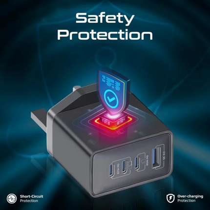 Promate GanPort4-100PD 100W Ultra-Fast GaN Wall Charger - 4-Port Power Delivery with Dual USB-C and Quick Charge 3.0