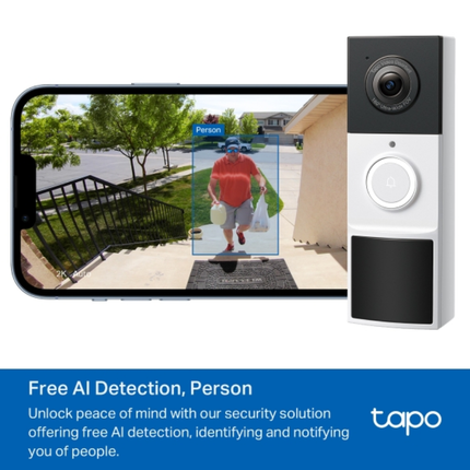 جرس باب ذكي مع كاميرا تي بي لينك Tapo D210 - دقة 2K 3MP، يعمل بالبطارية، رؤية ليلية ملونة، وذكاء اصطناعي لكشف الحركة