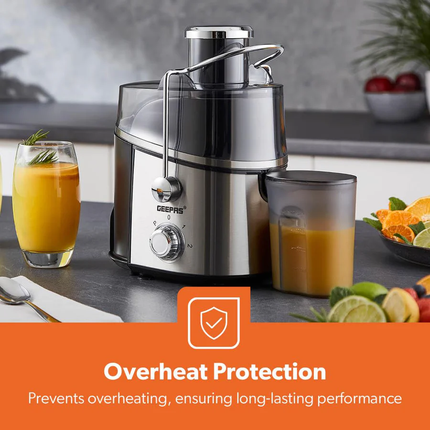 Geepas 600W Centrifugal Juice Extractor - Wide Feed Tube, 2 Speed Control, and Stainless Steel Filter