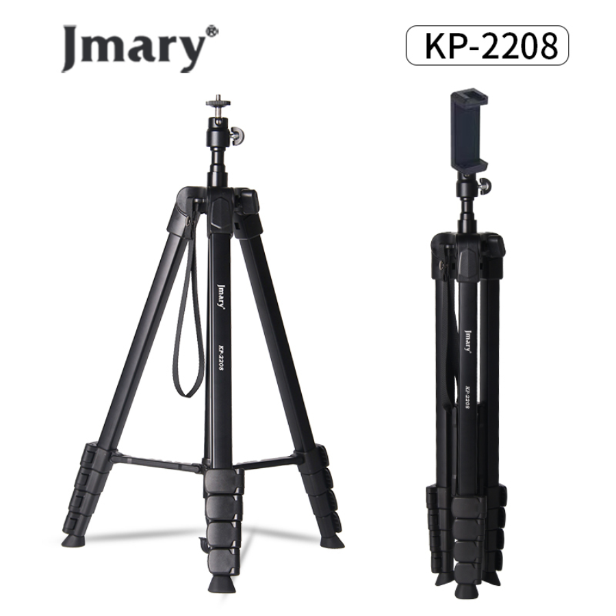 حامل ترايبود جيماري (Jmary) موديل KP-2208 - ارتفاع 1.83 متر، هيكل ألومنيوم فائق المتانة، مع حامل موبايل وحقيبة حمل للكاميرات والموبايل