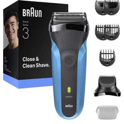 Braun Series 3 Shaver and Beard Trimmer 310BT - Premium Wet & Dry Rechargeable Electric Razor with 3 Flexible Blades, Trimmer Head & 5 Guide Combs