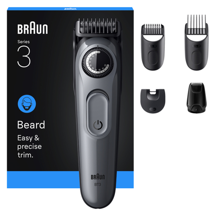 Braun Beard Trimmer Series 3 BT3560 - Premium Cordless Facial Hair Trimmer with Precision Dial, 39 Length Settings & Gillette ProGlide Razor