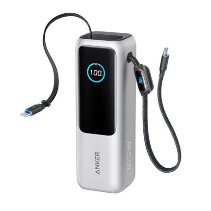 باور بانك Anker بسعة 25,000 mAh مع شحن سريع 165W وكابلات USB-C مدمجة
