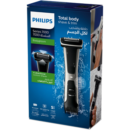 Philips Bodygroom Series 7000 - Dual-Sided Body Groomer (Shave & Trim), 4D Contour Following Shaver, 80 min Battery - BG7025/13