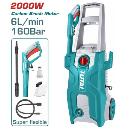 Total High Pressure Washer 2000W Max Pressure 160Bar Auto Stop Heavy Duty Cleaning Machine with Spray Gun Hose and Soap Bottle Model TGT11376
