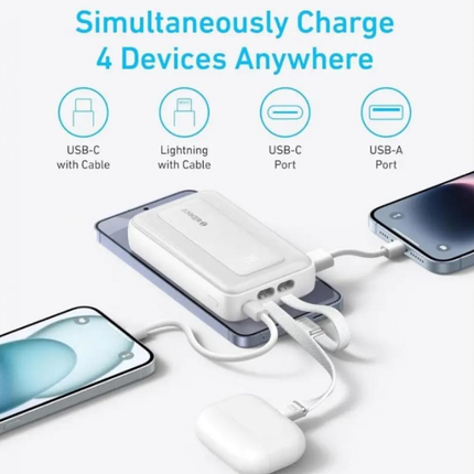 Anker Zolo Power Bank (10,000mAh, 30W) - Integrated USB-C & MFi Lightning Cables