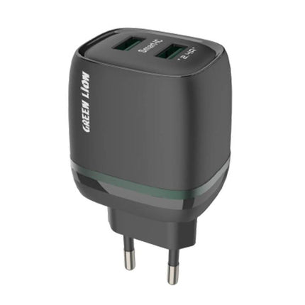 Green Lion Dual USB 12W Wall Charger with USB-A to USB-C Cable (1m) - EU Plug - Black