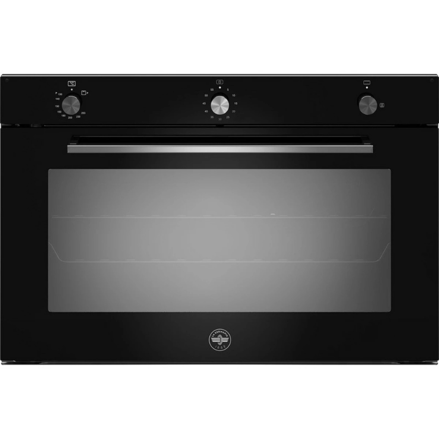 فرن غاز لاجيرمانيا مدمج (Built-in) مقاس 90 سم - سعة 99 لتر، لون أسود زجاجي، أمان كامل مع شواية غاز وإشعال ذاتي