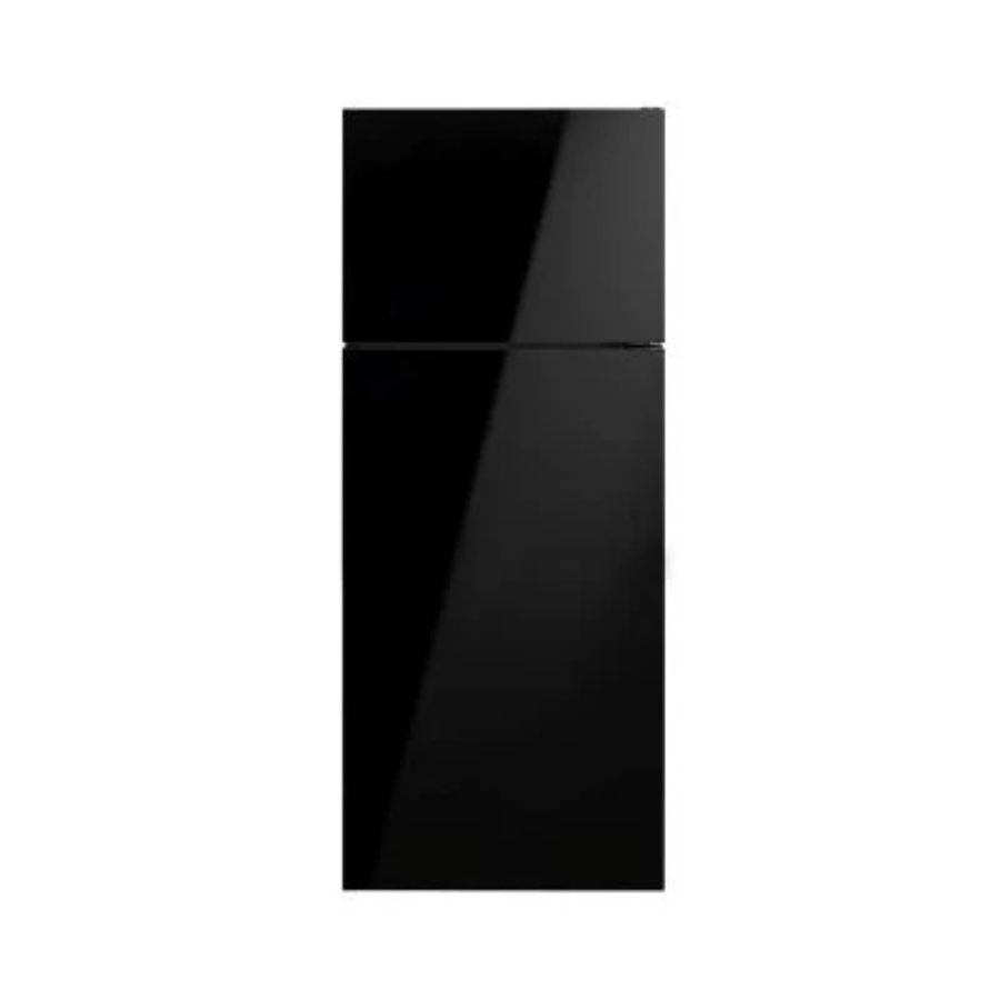 ثلاجة فيستل 510 لتر (Vestel) - فريزر علوي، تصميم زجاجي أسود (Black Glass)، تقنية No Frost مع نظام تدفق الهواء المتعدد