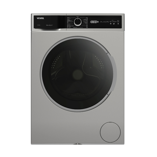Vestel Washing Machine 8kg - 1200 RPM, Silver Finish, Digital Display with Smart Wash Programs & Fabric Care System