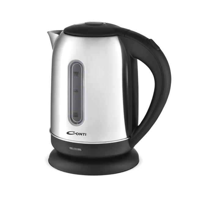 Conti Stainless Steel Electric Kettle 1.7L - Durable Rust-Resistant Body, Auto Shut-Off, and 360° Swivel Base