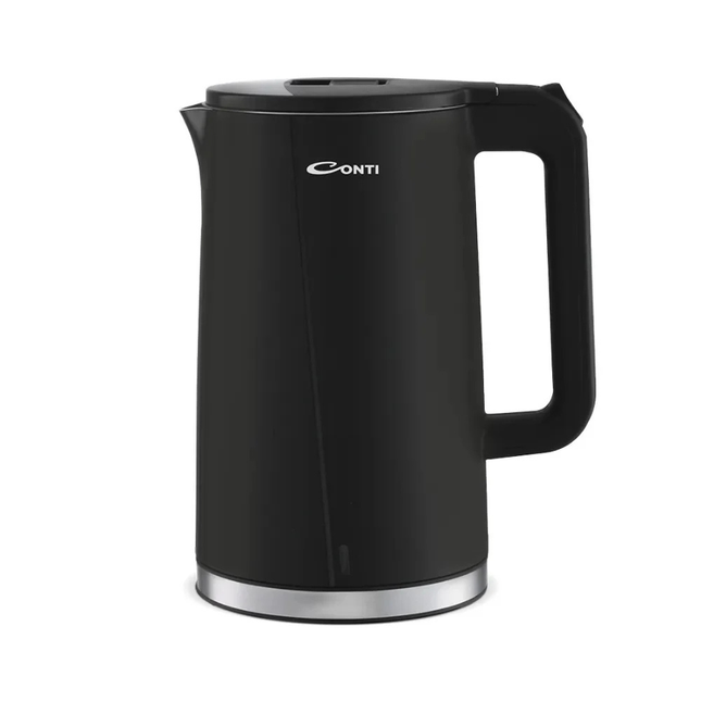Conti Electric Kettle 1.7L - 2200W, Model CK-6005-DB, Sleek Black Design, Auto Shut-Off, and 360° Cordless Swivel Base