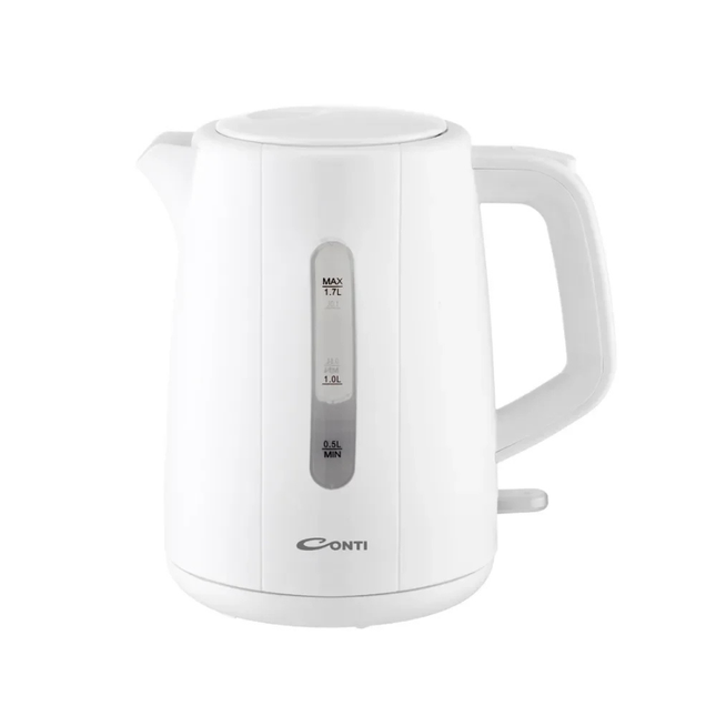 Conti Electric Kettle 1.7L - 2200W, Model CK-6009-WH, Classic White Design, Auto Shut-Off, and 360° Cordless Swivel Base