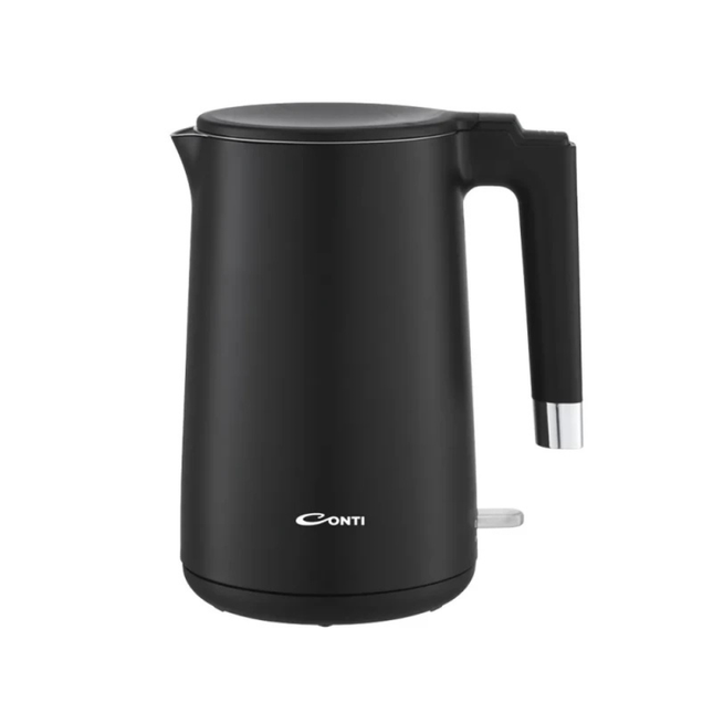 Conti Electric Kettle 1.7L - 2200W, Model CK-6011-DB Black, Boil-Dry Protection and 360° Swivel Base with Cord Storage