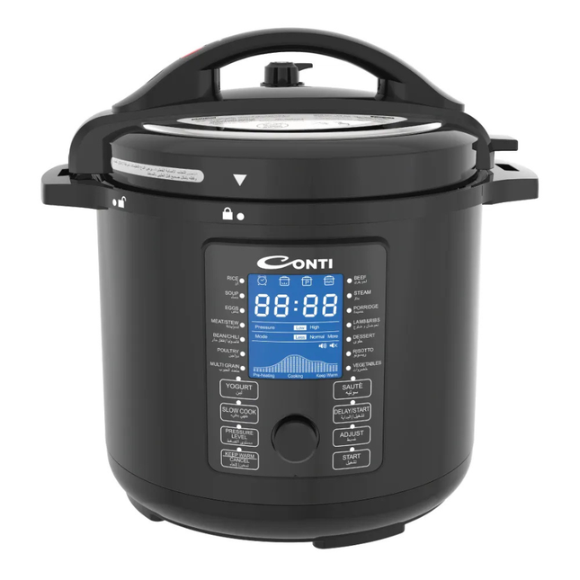 Conti Electric Pressure Cooker 8L - 1200W Power, Digital Display with 10 Smart Cooking Programs, and Non-Stick Inner Pot in Black