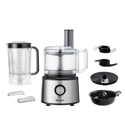 Conti 31-in-1 Food Processor - Powerful Motor, Large Processing Bowl, Blender Jug, Grinder, and Full Set of Slicing & Shredding Blades
