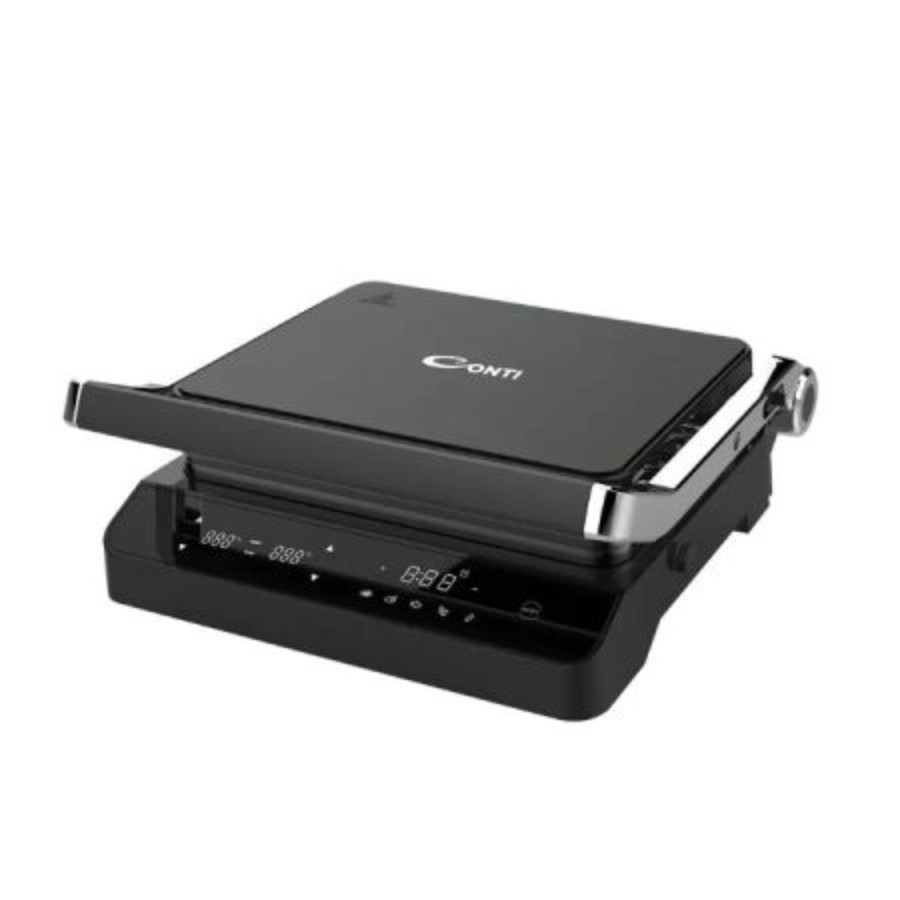 شواية كهربائية كونتي (Conti) - 2000W ، فتح مرن 90 درجة، ألواح غير لاصقة، تحكم بالحرارة، وتصميم مدمج شواية كهربائية كونتي (Conti) - 2000W ، فتح مرن 90 درجة، ألواح غير لاصقة، تحكم بالحرارة، وتصميم مدمج