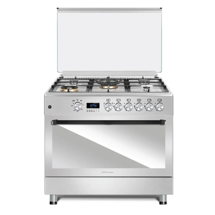 Conti Gas Cooker 90cm - 5 Burners, Full Safety, Stainless Steel Build, Wok Burner, & Spacious Oven