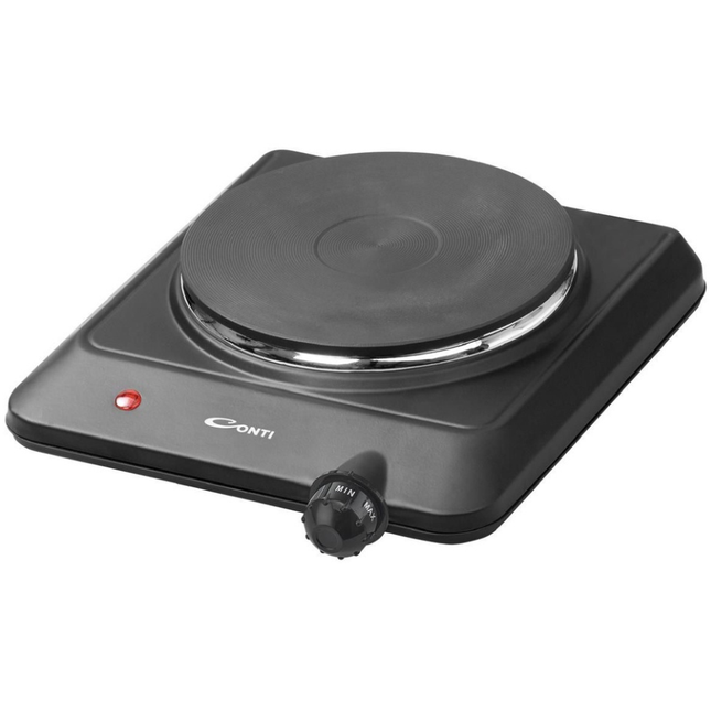 Conti Electric Hot Plate - Single Burner, 1500W Power, Adjustable Thermostat Control, Compact Design, & Black Color - HP-11201-BK