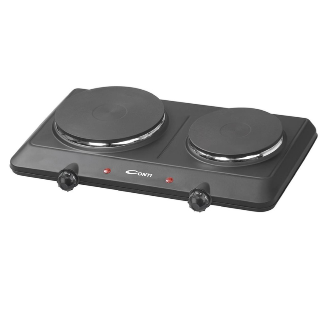 Conti Double Electric Hot Plate - Dual Burner, 2400W Power, Separate Thermostat Controls, Compact Design, & Black Color - HP-22402-BK