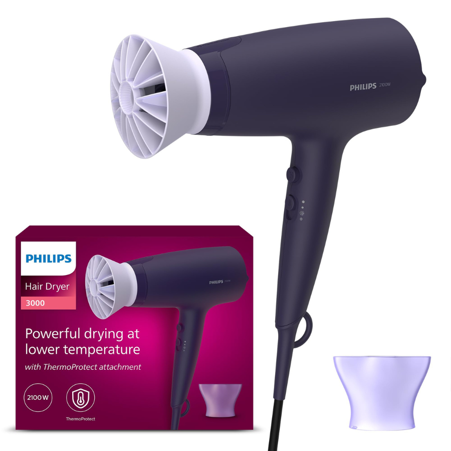 مجفف شعر فيليبس - 2100 واط، تقنية ThermoProtect، ملحق ThermoProtect، إعدادات متعددة للسرعة والحرارة مجفف شعر فيليبس - 2100 واط، تقنية ThermoProtect، ملحق ThermoProtect، إعدادات متعددة للسرعة والحرارة