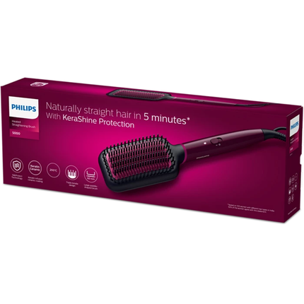 Philips 5000 Series Heated Straightening Brush - ThermoProtect Technology, Triple Bristle Design, 2 Heat Settings, Fast Heat-up - BHH730/03