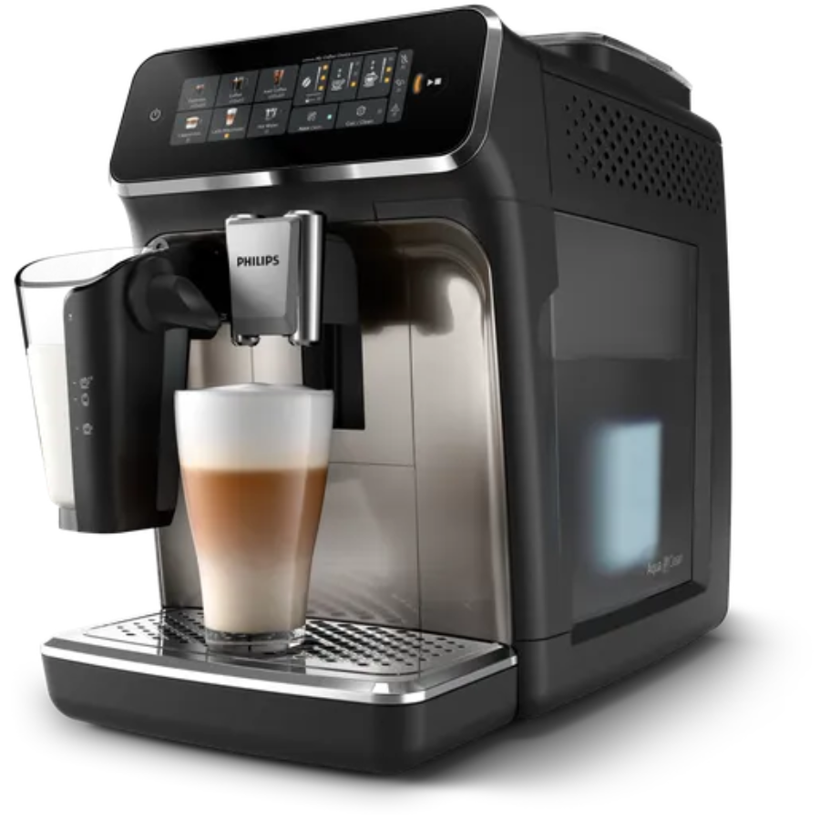 Philips 3300 Series Coffee Machine - LatteGo Milk System, 5 Beverage Varieties, Touch Display, Ceramic Grinders, & AquaClean - EP3347/90