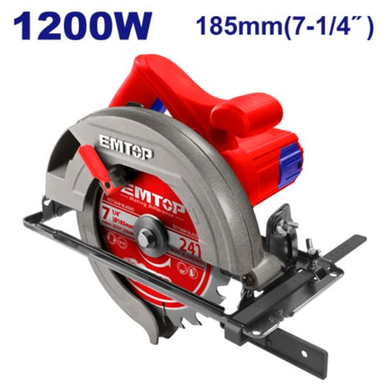 EMTOP Circular Saw 1400W - 185mm Blade, 4800 RPM, Adjustable Cutting Depth, Industrial Design - ECSW1855