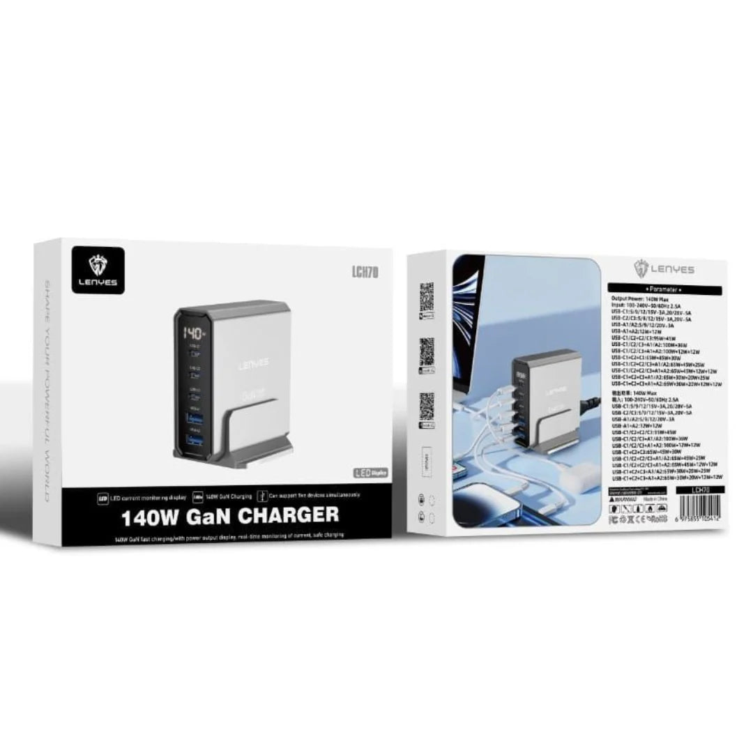 Lenyes LCH70 قاعدة شحن سريع متعددة المنافذ GaN بقوة 140 واط مع شاشة LED Lenyes LCH70 قاعدة شحن سريع متعددة المنافذ GaN بقوة 140 واط مع شاشة LED