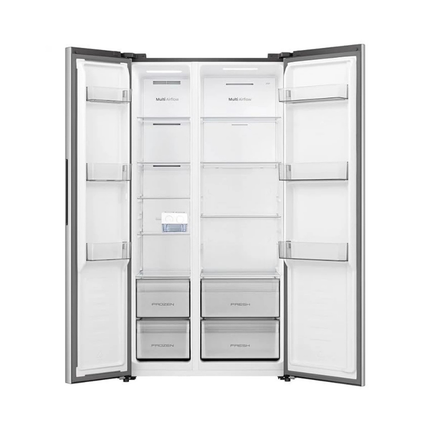 ثلاجة هايسنس جنب بجنب (Hisense Side-by-Side) - سعة 531 لتر، لون فضي مع تقنية Total No Frost ونظام تدفق الهواء المتعدد