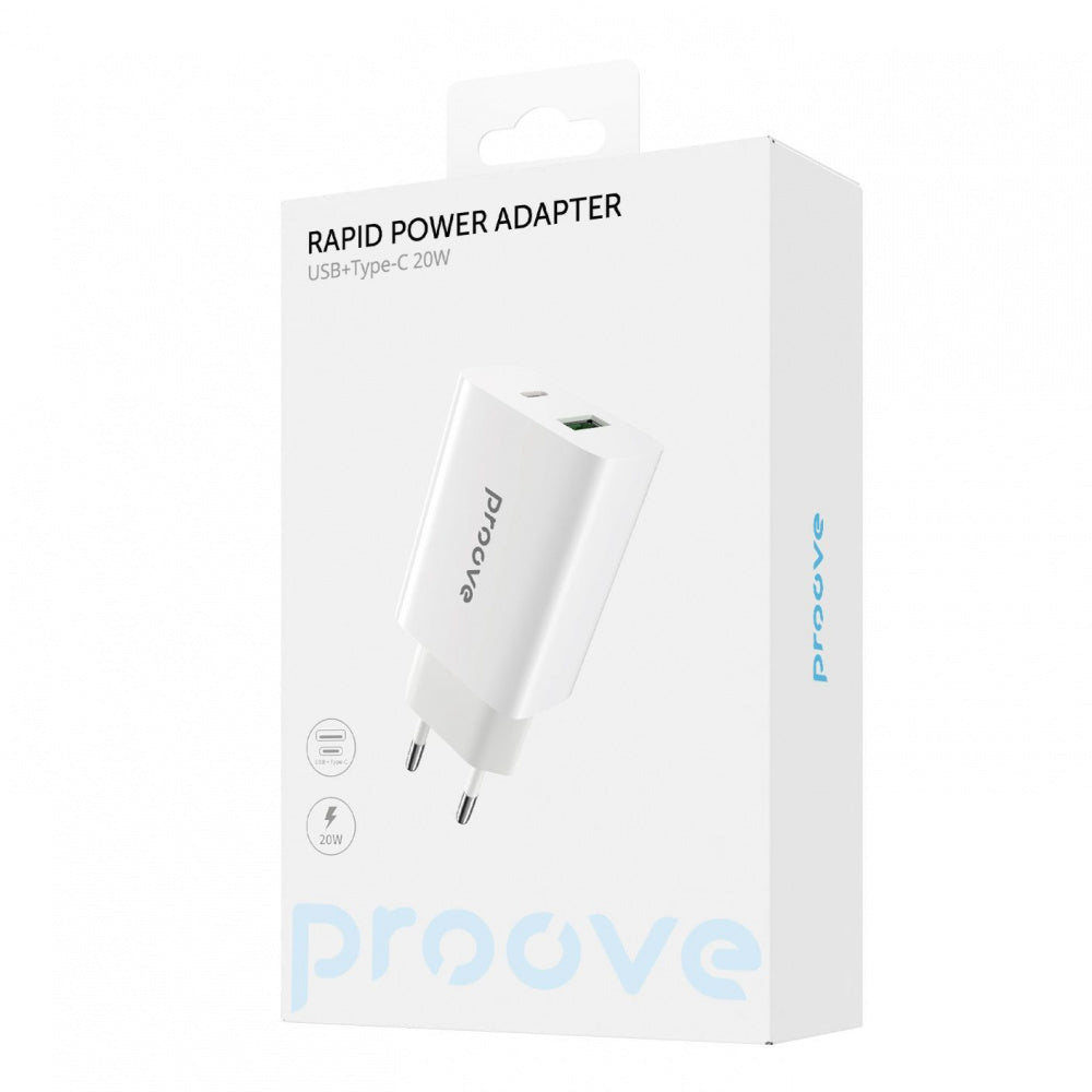 شاحن حائط Proove Rapid 20W + كابل Type-C إلى Lightning شاحن حائط Proove Rapid 20W + كابل Type-C إلى Lightning
