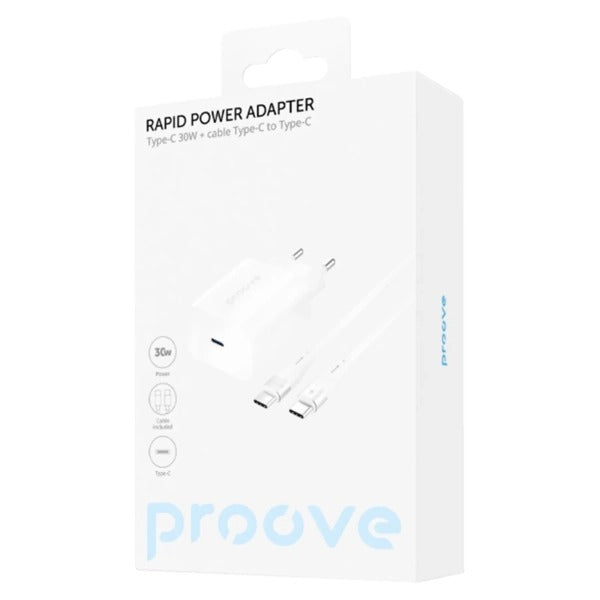 شاحن حائط Proove Rapid 30واط Type-C + كابل Type-C 60واط شاحن حائط Proove Rapid 30واط Type-C + كابل Type-C 60واط