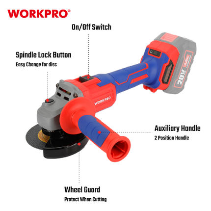 WORKPRO 20V Brushless Cordless Angle Grinder 125mm – view 3