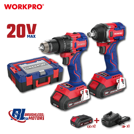 WORKPRO 20V Cordless Impact Drill & Wrench Combo Kit