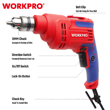 WORKPRO 500W Electric Drill 10mm WP470000 – view 2