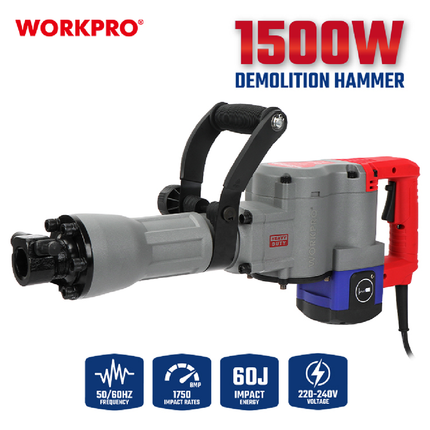 WORKPRO 1500W Demolition Hammer 60J with Chisels