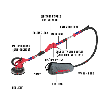 WORKPRO 1050W Electric Drywall Sander 215mm – view 3