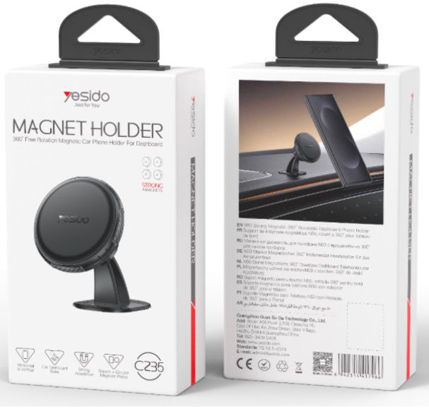 Yesido C235 360° Free Rotation Magnetic Car Phone Holder - Strong N50 Magnets Dashboard Mount with Horizontal & Vertical Viewing