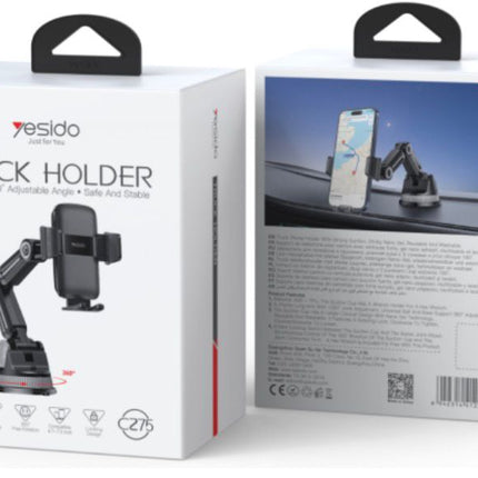 Yesido C275 Truck Phone Holder - 5-Point 1260° Adjustable Long Arm Mount with Nano Gel Suction Cup & Locking Design for 4.7-7.2 inch Phones