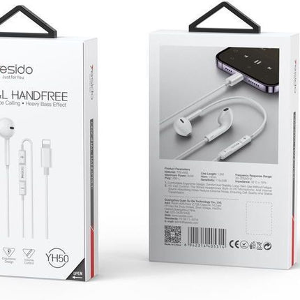 Yesido YH50 Lightning Wired Earphones - Hi-Fi Sound & HD Voice Calling Control