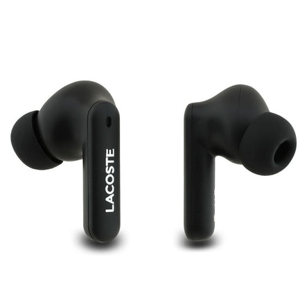 Lacoste Iconic Petit Piqué Leather TWS Earbuds, True Wireless Bluetooth Headphones with Charging Case - Black