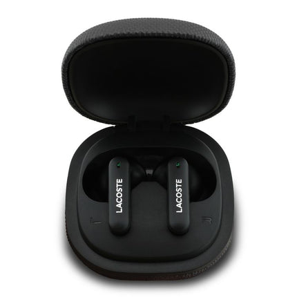 Lacoste Iconic Petit Piqué Leather TWS Earbuds, True Wireless Bluetooth Headphones with Charging Case - Black