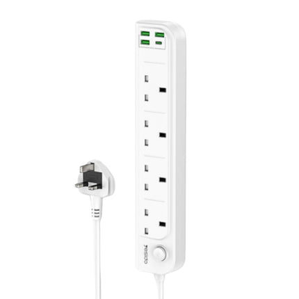 Yesido MC27 Multi-Function Power Strip, 4 Universal AC Outlets & 4 USB Ports (PD + QC 3.0), 3250W High Power Extension Lead with Surge Protection -  White