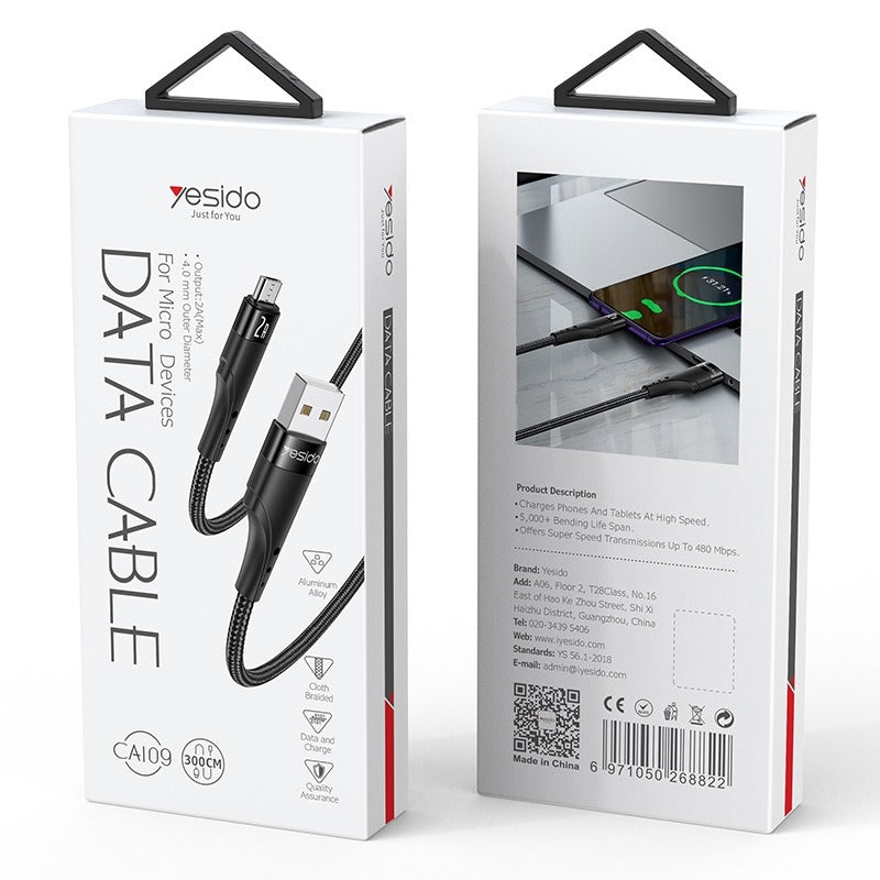 Yesido CA109MICRO 3M 2A Micro USB Data Cable Yesido CA109MICRO 3M 2A Micro USB Data Cable