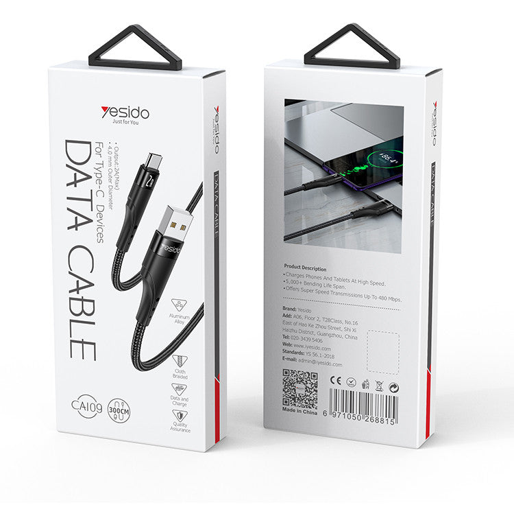 Yesido CA109TC 3M 2A Type-C Data Cable Yesido CA109TC 3M 2A Type-C Data Cable