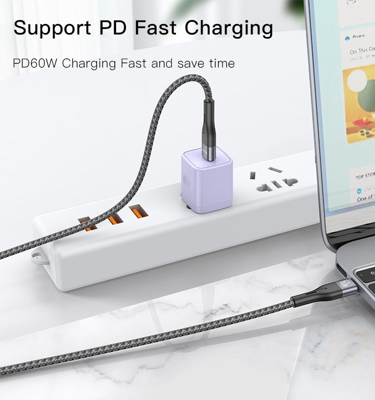 كابل بيانات قطني من Yesido CA156 بقوة 60 واط من USB-C إلى USB-C كابل بيانات قطني من Yesido CA156 بقوة 60 واط من USB-C إلى USB-C