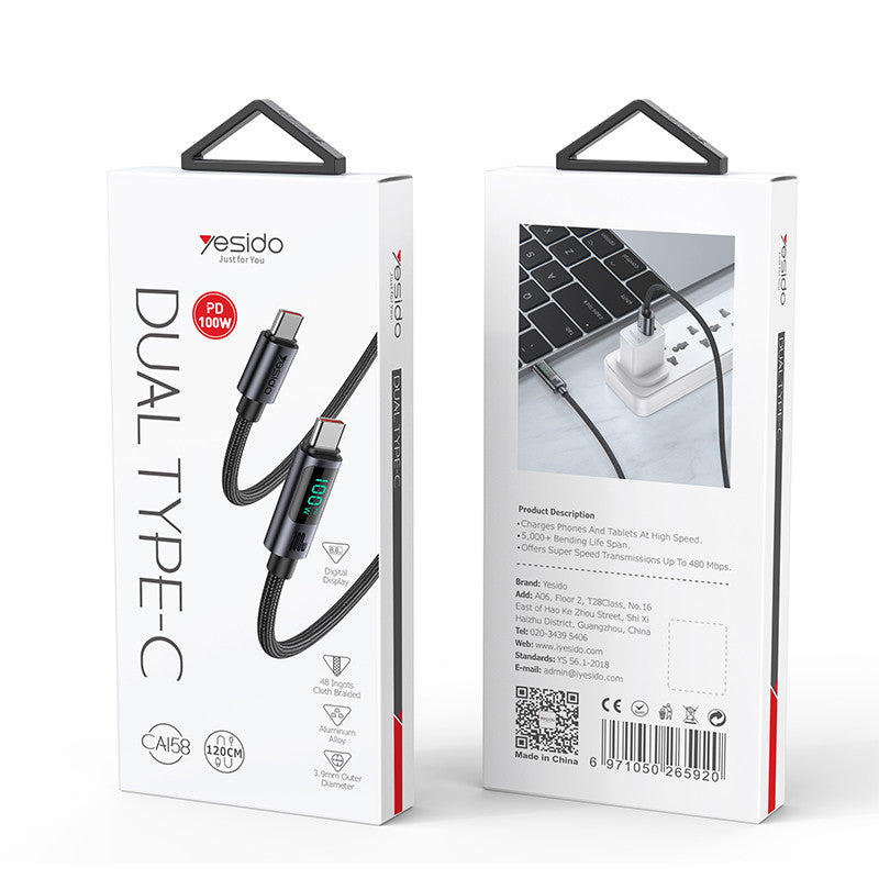 Yesido CA158 100W USB-C to USB-C Data Cable Yesido CA158 100W USB-C to USB-C Data Cable
