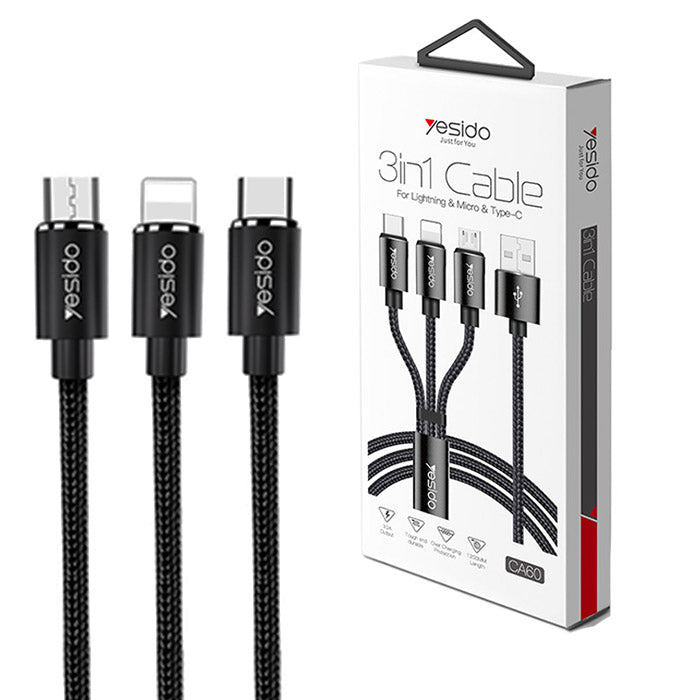 كابل شحن سريع USB 3 في 1 من Yesido CA60 كابل شحن سريع USB 3 في 1 من Yesido CA60