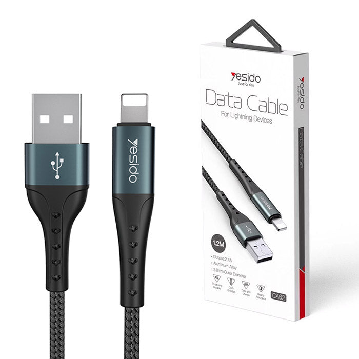 كابل بيانات شحن سريع USB CA62 بطول 1.2 متر وقوة 2.4 أمبير من Yesido لمنفذ Lightning (iPhone) كابل بيانات شحن سريع USB CA62 بطول 1.2 متر وقوة 2.4 أمبير من Yesido لمنفذ Lightning (iPhone)