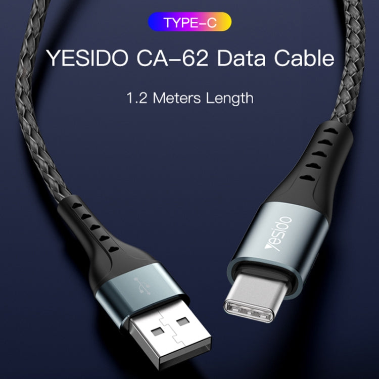 كابل بيانات شحن سريع USB CA62 بطول 1.2 متر وقوة 2.4 أمبير من Yesido لType-C كابل بيانات شحن سريع USB CA62 بطول 1.2 متر وقوة 2.4 أمبير من Yesido لType-C